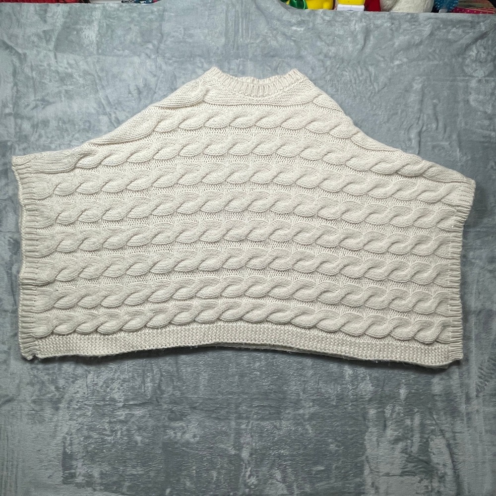 COCOGIO Ivory Cable Knit Poncho Sweater Made in Italy Acrylic Wool Blend OS